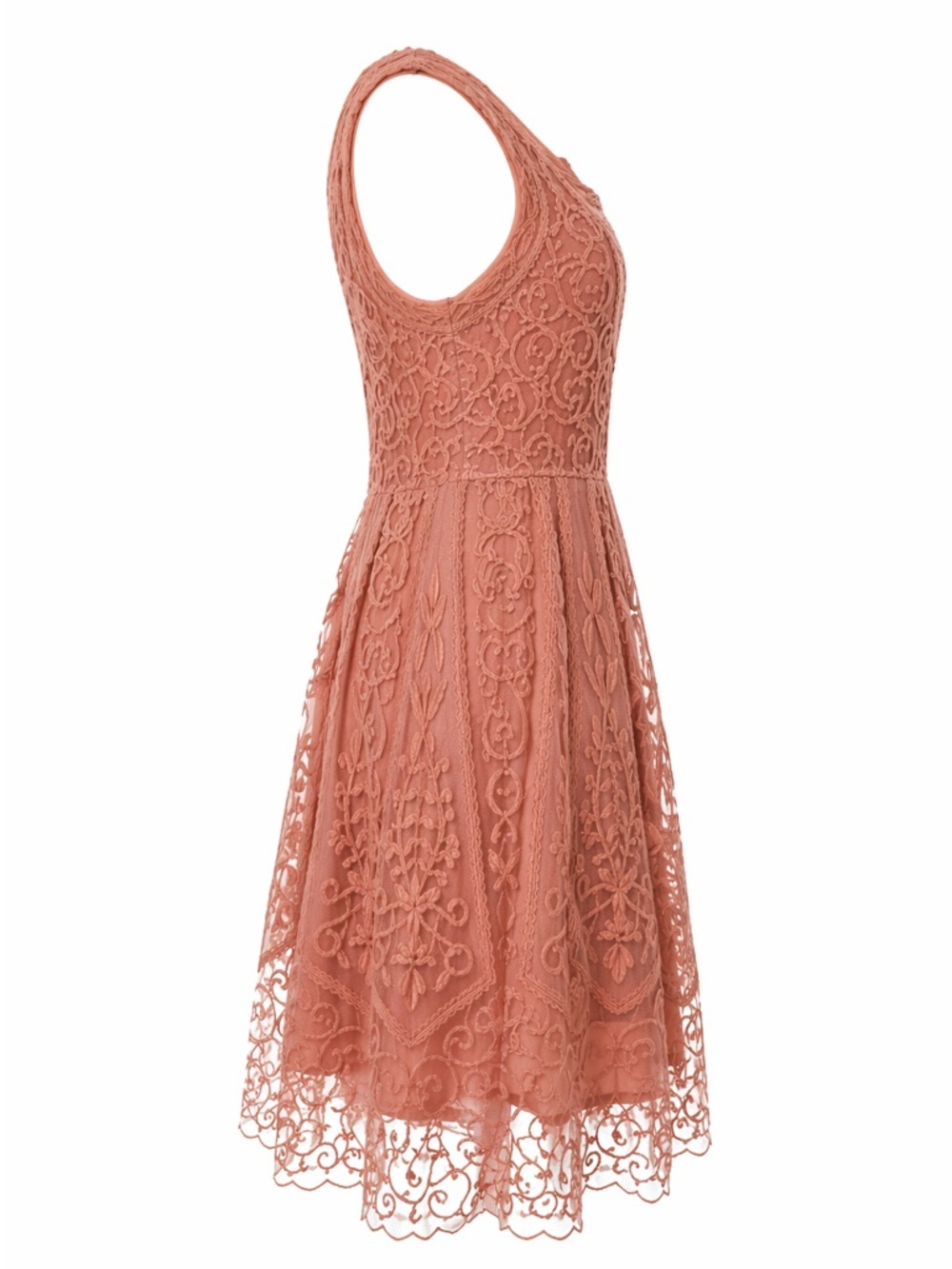 Anthropologie At Dusk Dress Sz 6 Dusty Rose Lace Embroidered Fit & Flare - Picture 4 of 14